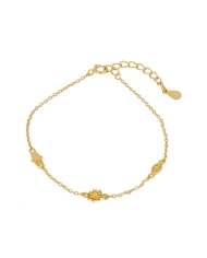 Pulsera FATIMA en plata de ley 925 bañada en oro con mano de Fátima, ojo y sol ajustable