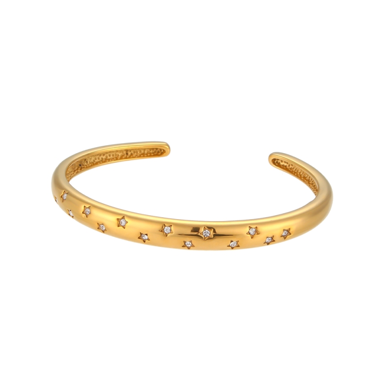 Bracelet rigide NOELIA OR en acier inoxydable avec plaqué or 18k et oxydes de zirconium blancs en forme d’étoile
