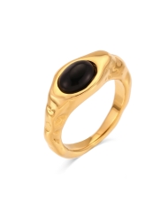 Anillo Hailey oro acero inoxidable baño de oro 18k con piedra ónix negra