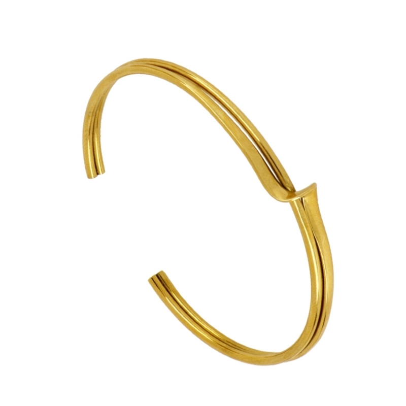 Bracelet rigide en acier inoxydable plaqué or design irrégulier