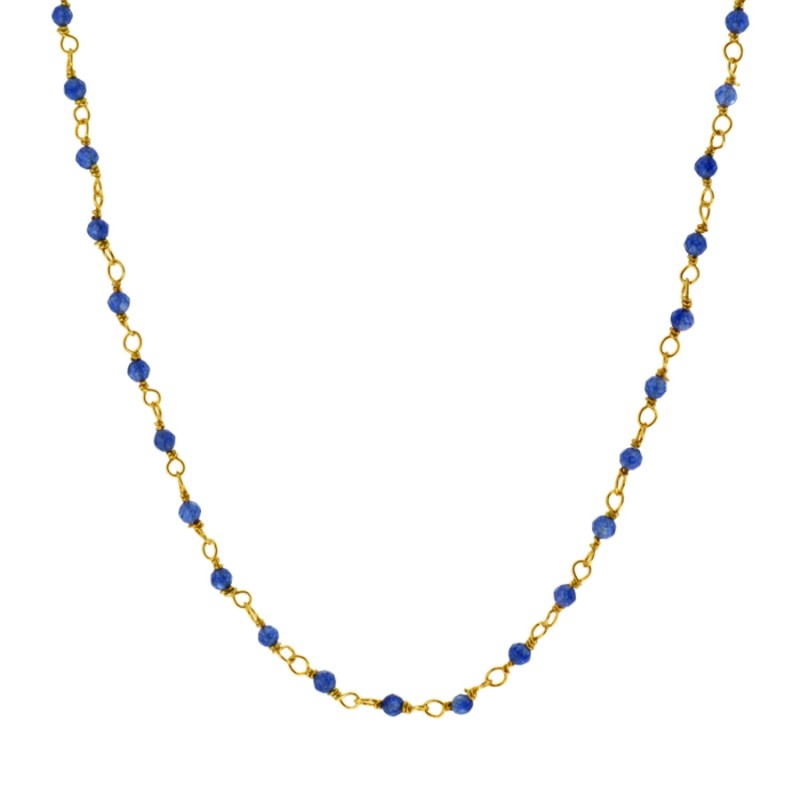 Collier ras de cou avec perles de jade bleu et chaîne plaquée or – it’s MIEL