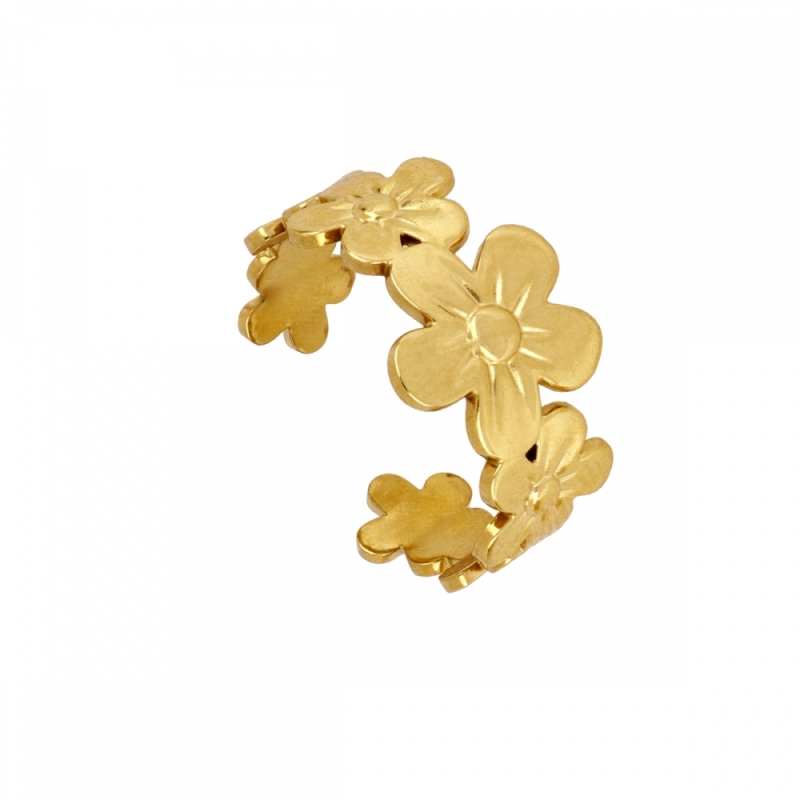 Bague Florlinda or acier inoxydable plaqué or 18k design floral ouverte