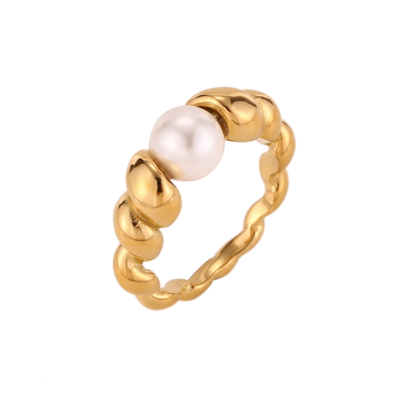 Bague MILENA OR en acier inoxydable plaqué or 18k avec perle naturelle
