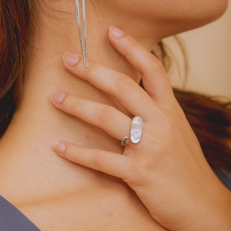 Bague Grethel acier inoxydable nacre bague ouverte résistante à l’eau it’s MIEL