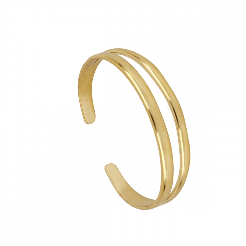 Bracelet rigide ZEBRA doré en acier inoxydable avec placage or design double anneau