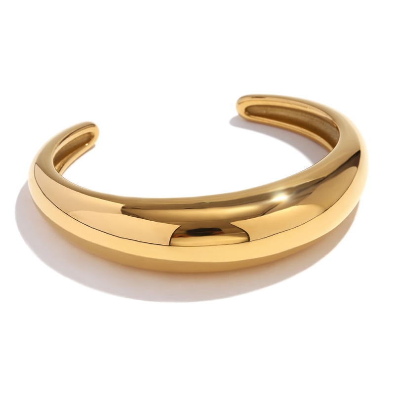 KARMIKA rigid gold-plated stainless steel bracelet with thick band design