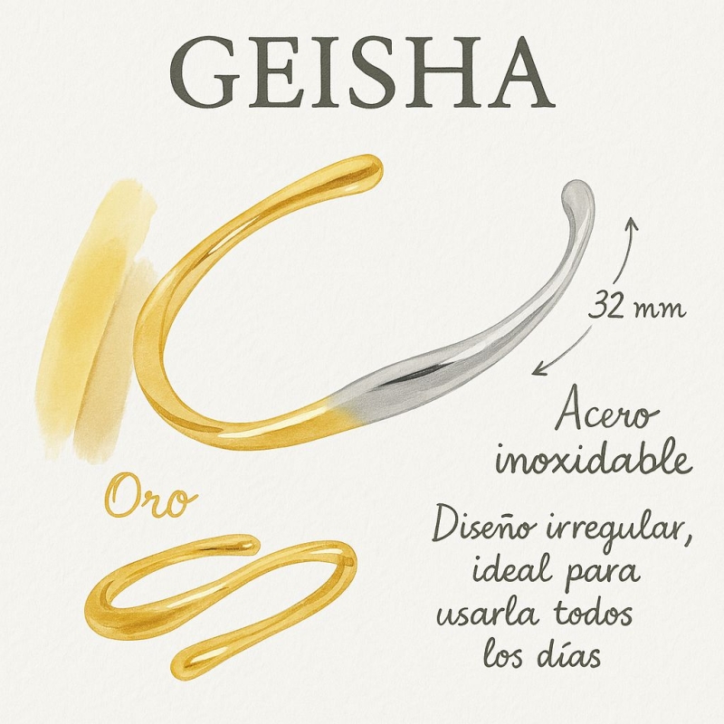 GEISHA rigid gold-plated stainless steel bracelet with minimalist irregular design