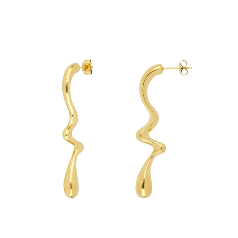 Boucles d’oreilles longues dorées avec design visage abstrait en acier inoxydable – it’s MIEL