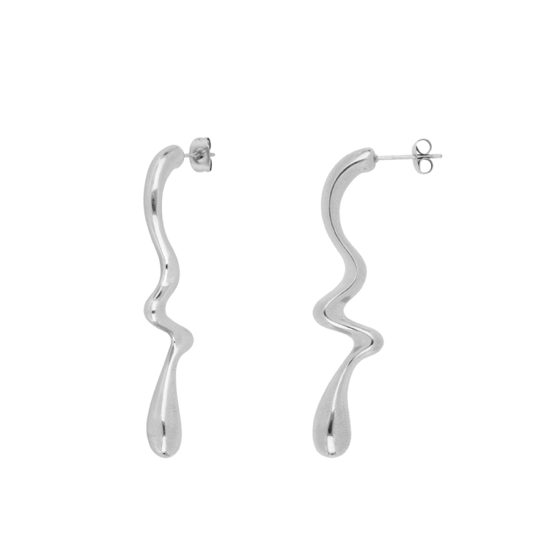 Boucles d’oreilles longues avec design visage abstrait en acier inoxydable – it’s MIEL