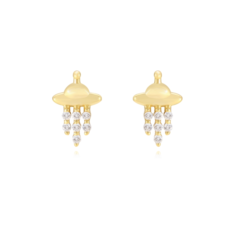 Boucles d’oreilles ROCKET en argent 925 plaqué or 18 carats avec zircones pendantes
