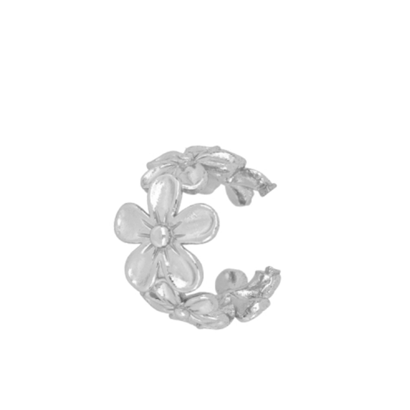 Ear cuff Belle en argent 925 rhodié avec motif floral sans perçage