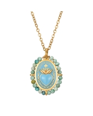 Sacred Heart necklace stainless steel 316L gold color with natural minerals 40-45 cm hypoallergenic