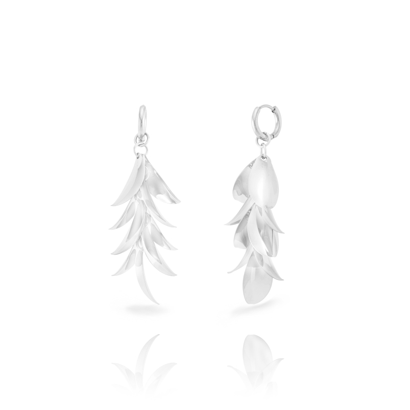 Long PETALOS leaf earrings in 316L stainless steel