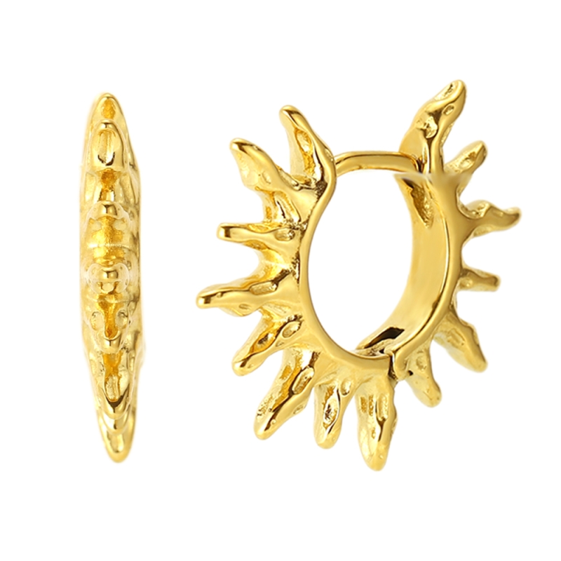 VERANO gold earrings in 316L stainless steel with sun design and hoop clasp