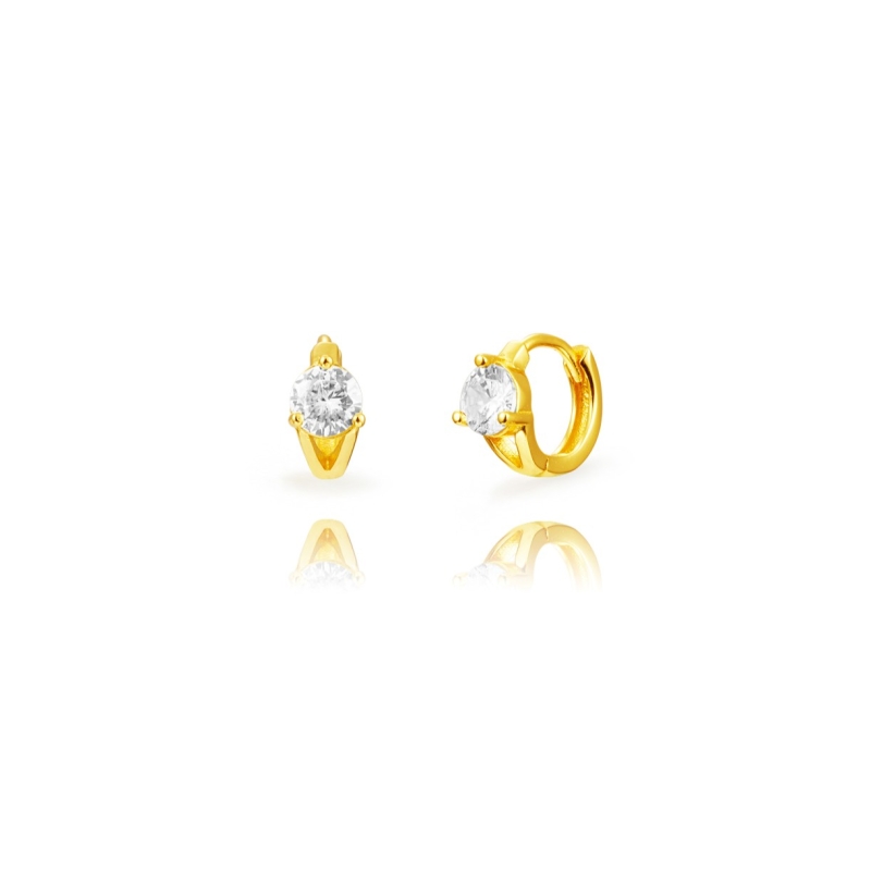 GLOSS 925 sterling silver earrings with 18k gold plating and 5 mm white zirconia 8 mm hoop