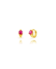 GLOSS 925 sterling silver earrings with 18k gold plating and 5 mm ruby zirconia 8 mm hoop