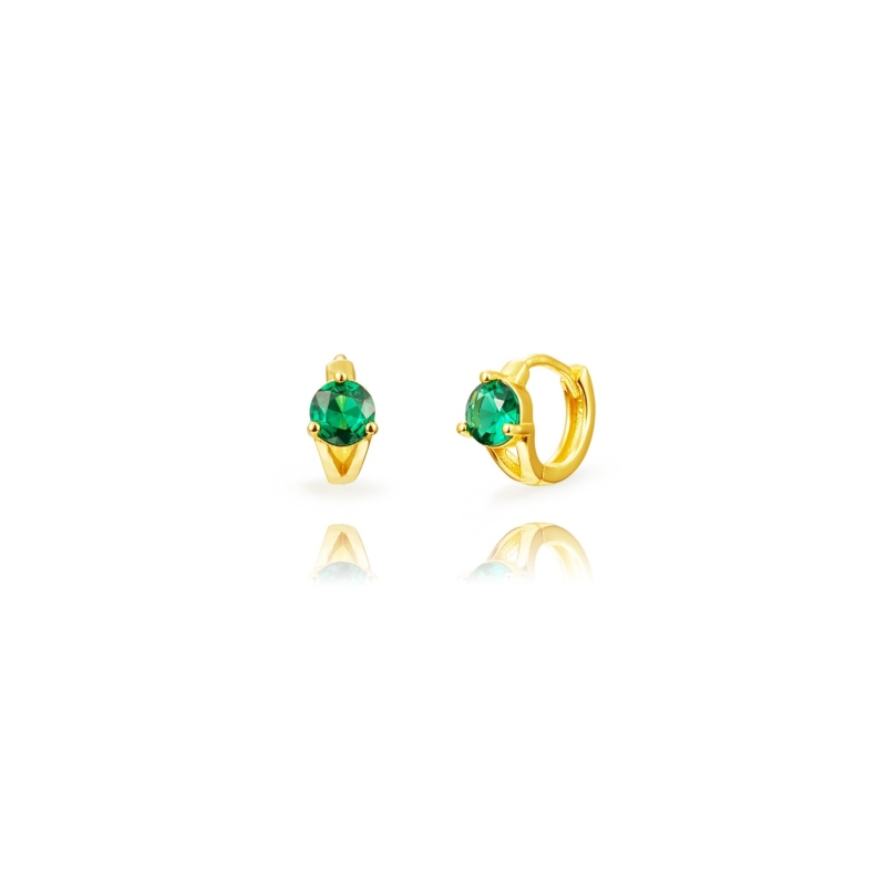 GLOSS 925 sterling silver earrings with 18k gold plating and 5 mm green zirconia 8 mm hoop