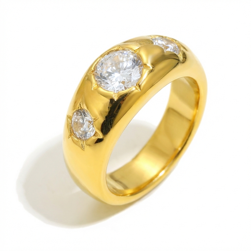 SILAS gold stainless steel ring with zirconia stones