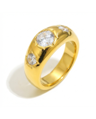 Bague SILAS en acier inoxydable avec placage or 18k et zirconiums