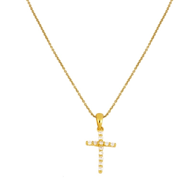 Collar CRUZ ORO con colgante cruz en plata 925 chapado en oro de 18k con circonitas | it’s MIEL