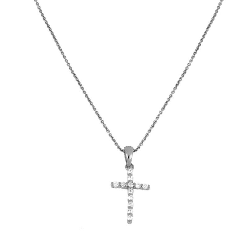 Collar CRUZ PLATA con colgante cruz en plata de ley 925 con circonitas blancas | it’s MIEL