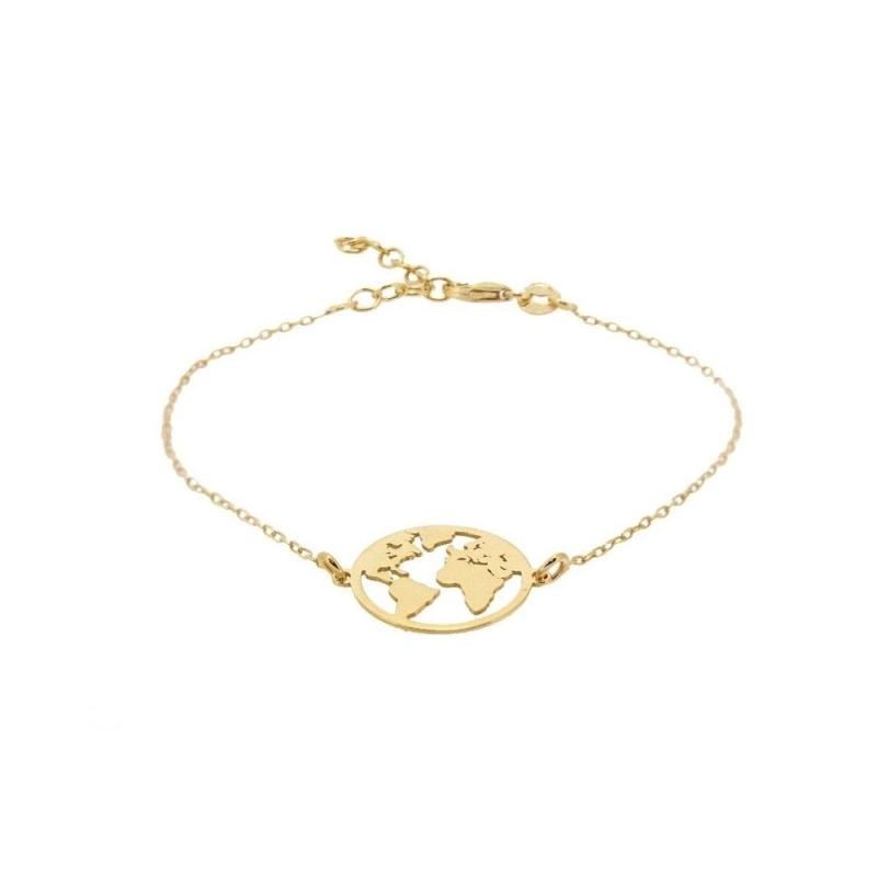 COSMO II bracelet in gold-plated 925 sterling silver with world map charm and adjustable chain