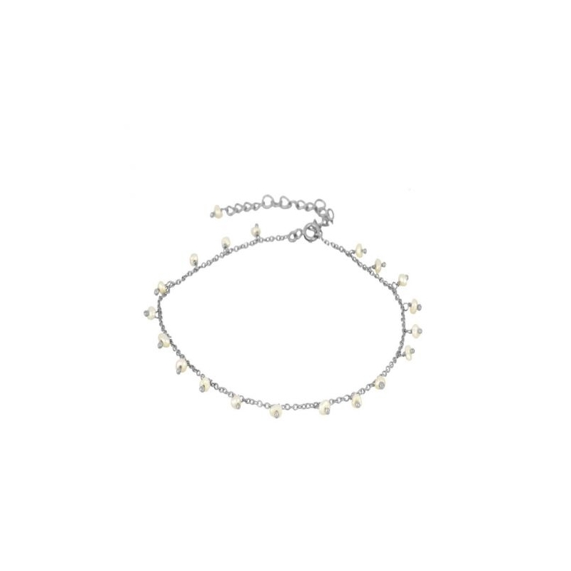 Sterling silver anklet with small natural pearls adjustable handmade in Barcelona