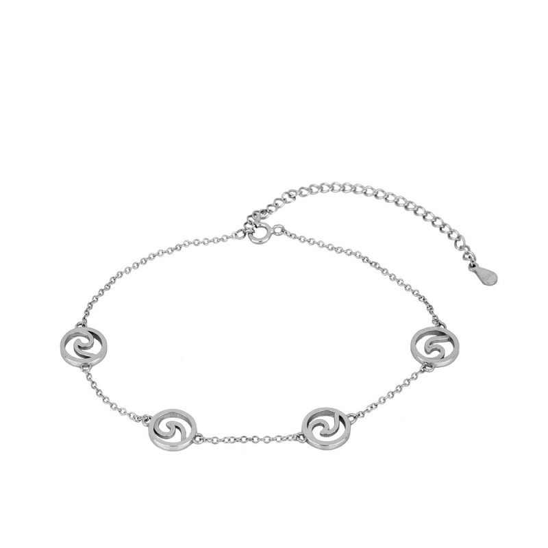 Bracelet de cheville Olass Argent en argent 925 avec motif vagues chaîne ajustable