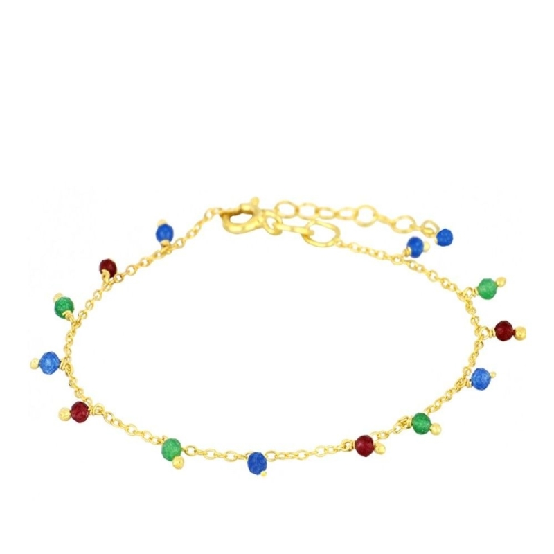 Bracelet de cheville Tourmaline Or en argent 925 plaqué or avec pierres naturelles multicolores