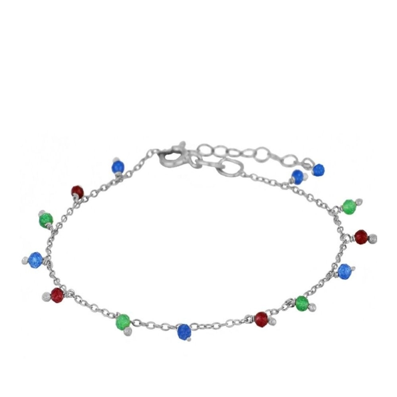 Bracelet de cheville Tourmaline Argent en argent 925 avec pierres naturelles multicolores