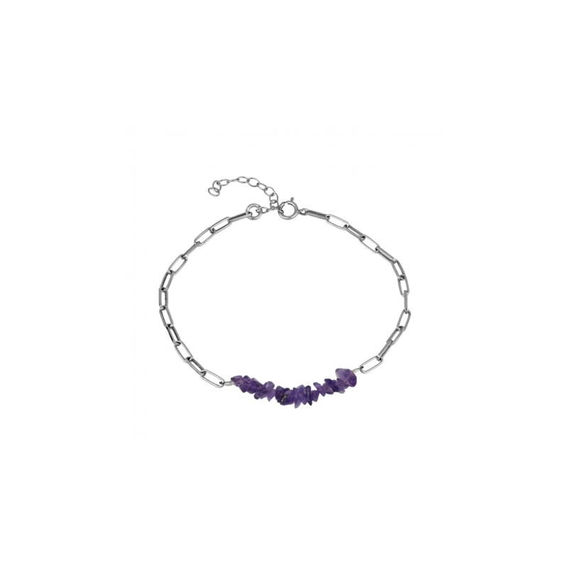 Bracelet chips d’améthyste naturelle avec chaîne réglable en argent 925