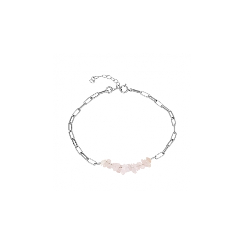 ROSE QUARTZ CHIPS SILVER bracelet with natural rose quartz stones and 925 sterling silver chain