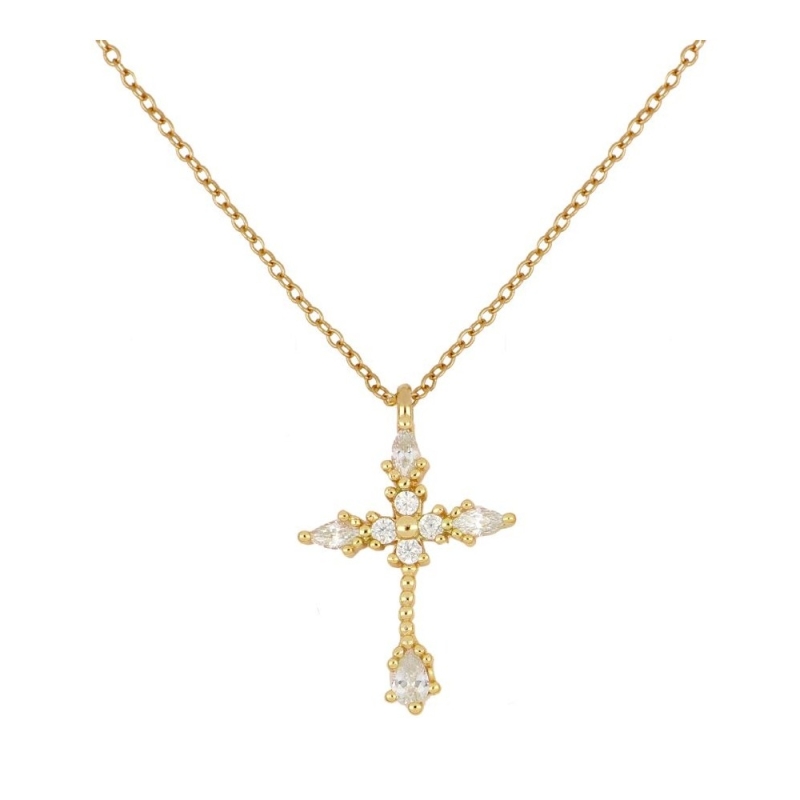 Collar cruz Kris 2.0 en plata 925 con baño de oro 18k y circonitas blancas – it’s MIEL