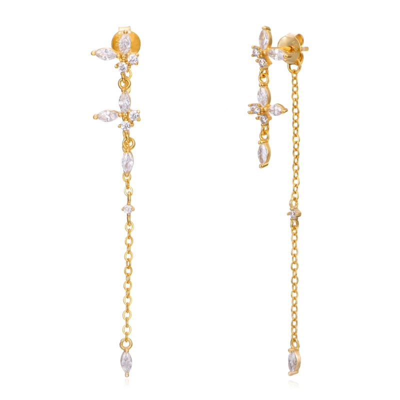 Long butterfly earrings with cubic zirconia and gold-plated sterling silver chain – it’s MIEL
