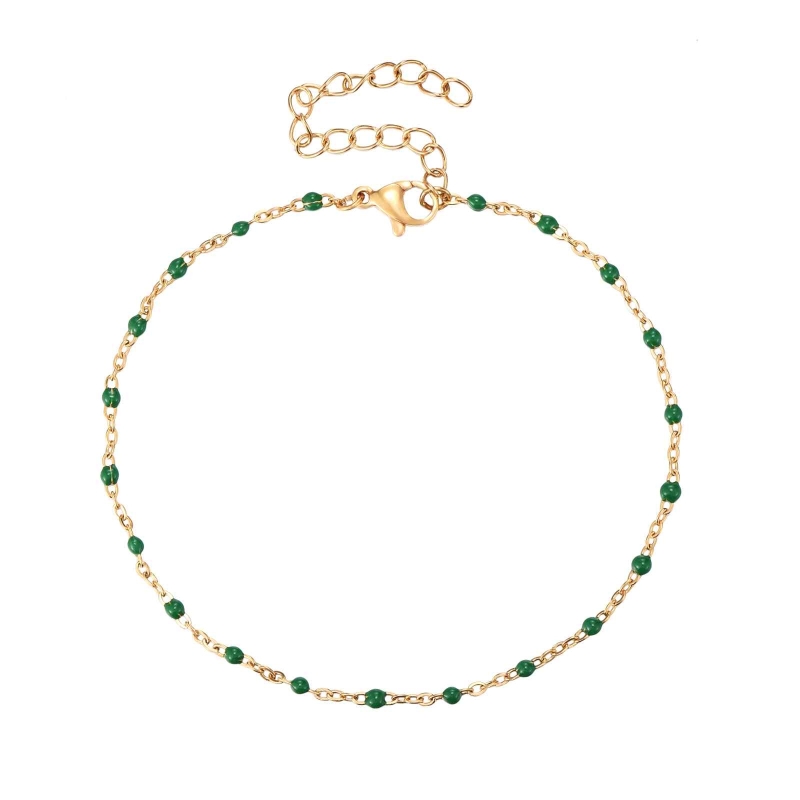 Gold plated stainless steel anklet with colorful enamel beads waterproof