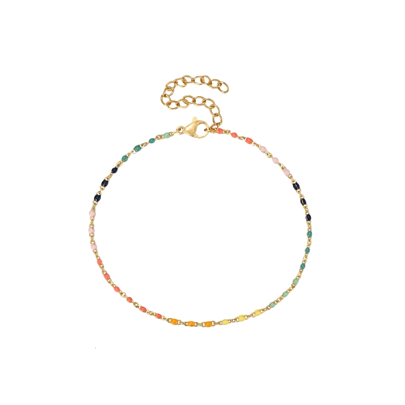 Gold plated stainless steel anklet with colorful enamel beads waterproof