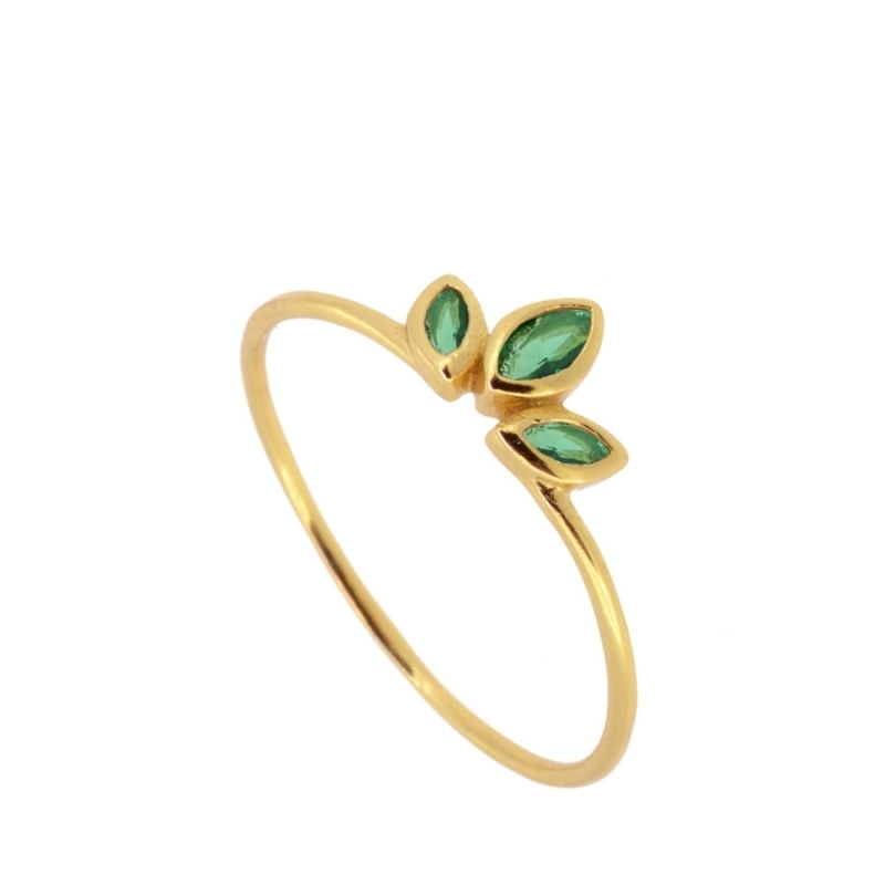 Bague Treboli verte avec zirconiums verts en argent sterling 925 plaqué or 18k