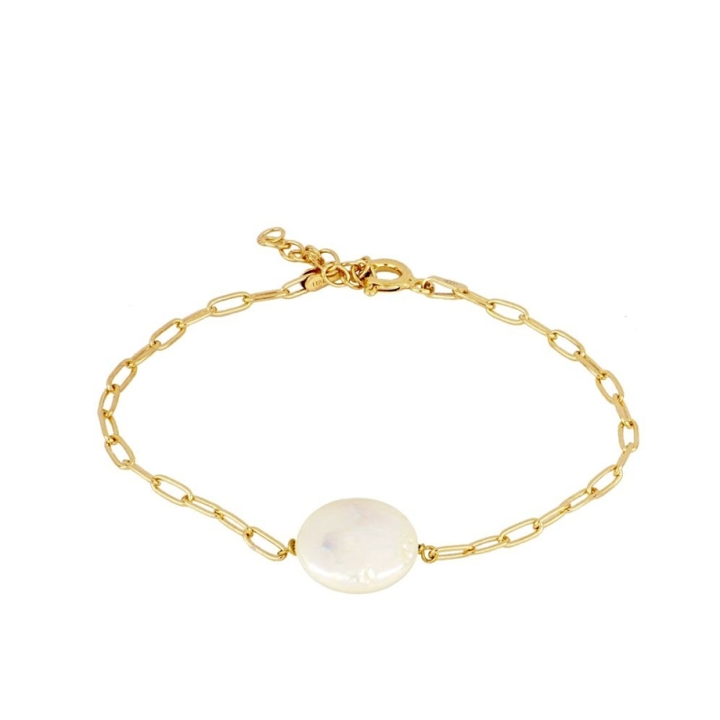 JIMENA bracelet in 925 sterling silver gold plated with natural pearl