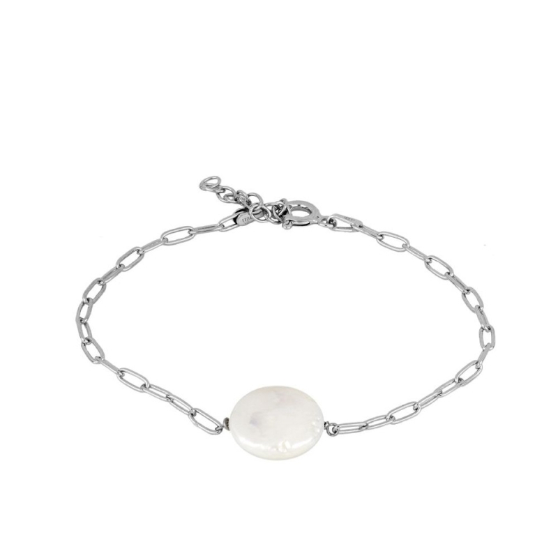 Jimena sterling silver bracelet with natural pearl and adjustable link chain