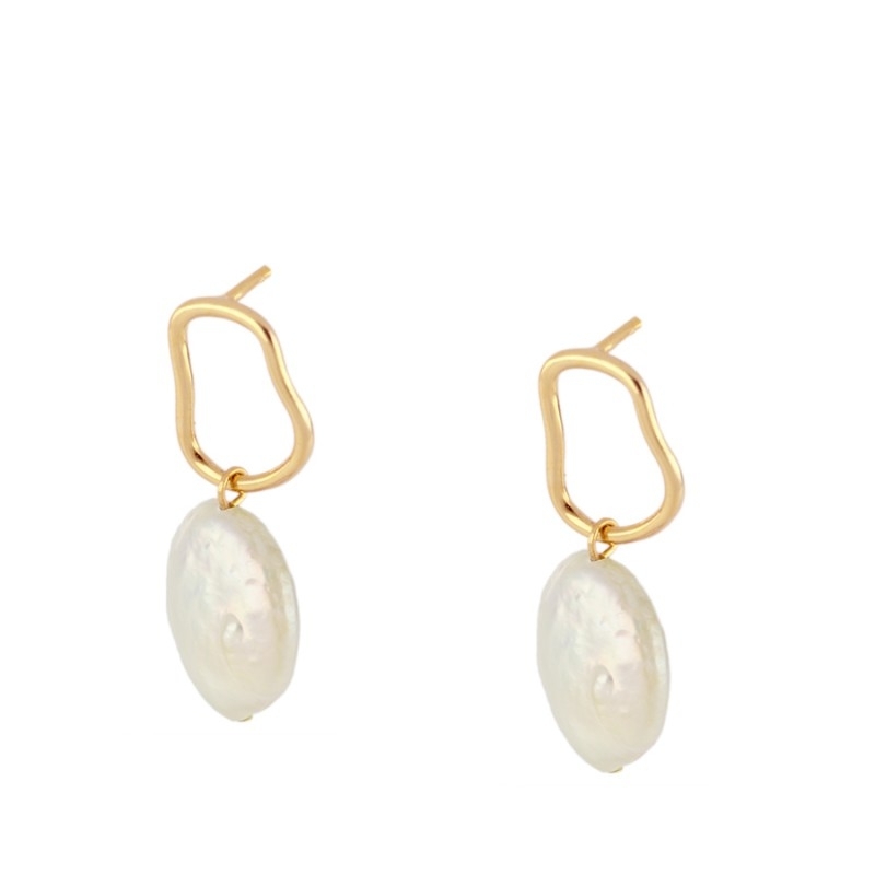 Pendientes con perla natural en acero bañado en oro – CAPRI ORO – it’s MIEL
