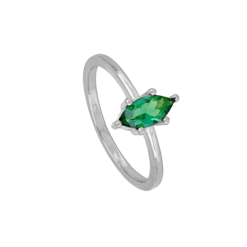 Anillo HOPIE de plata 925 con circonita verde en corte marquesa