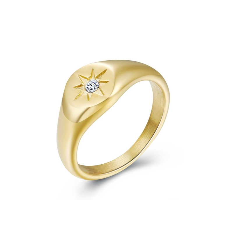 Polar II ring in stainless steel with 18k gold plating and white zirconia