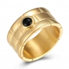 Anillo BRACK de acero inoxidable bañado en oro de 18k con piedra negra, resistente al agua