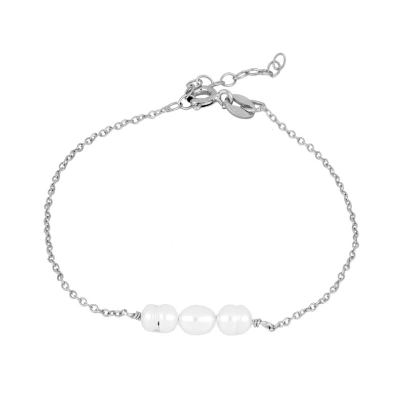 Bracelet Lina en argent 925 avec perles naturelles blanches au centre