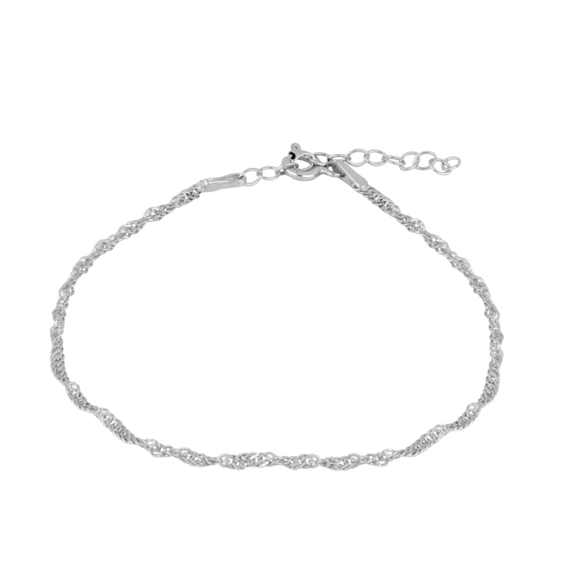 Bracelet SINGAPOUR en argent 925 chaîne torsadée fine 1,8mm ajustable 15 à 18 cm