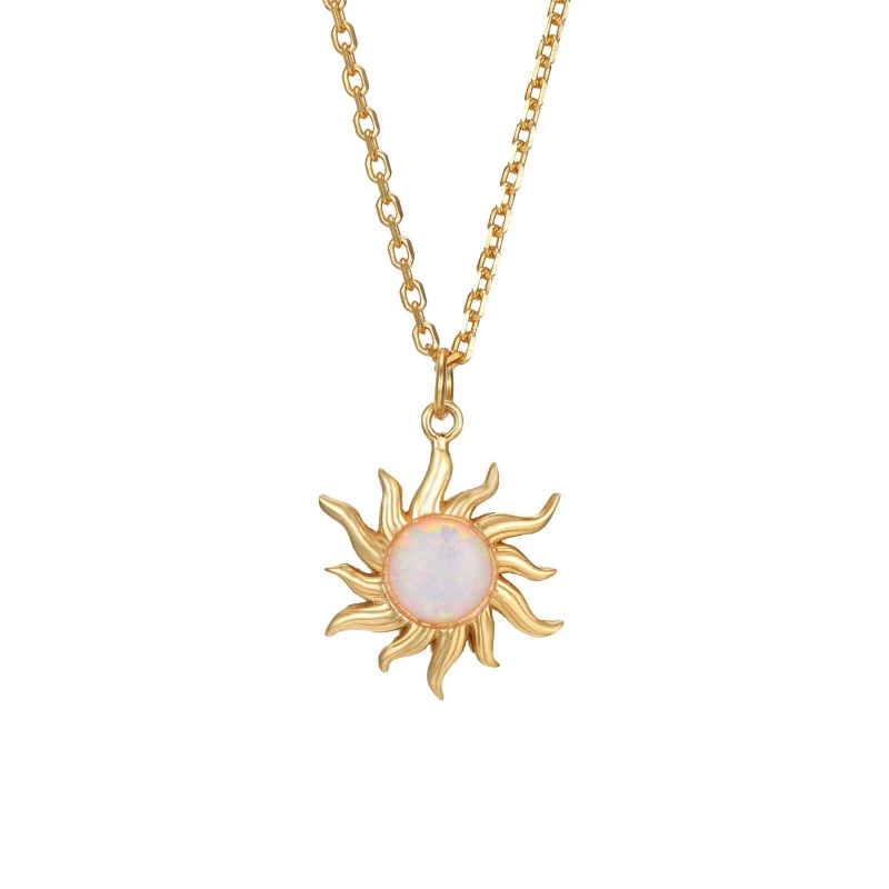 Collier en argent 925 plaqué or 18k avec pendentif soleil et pierre blanche – it’s MIEL