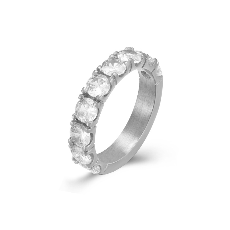 CAROLINA STEEL stainless steel ring with white zirconia stones water resistant