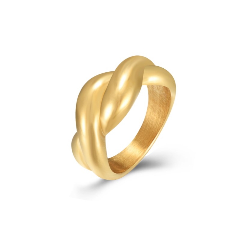 Anillo Violeta de acero inoxidable con baño de oro de 18 quilates diseño entrelazado