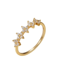 Camelia gold ring with white zirconia stones in 925 sterling silver plated with 18k gold