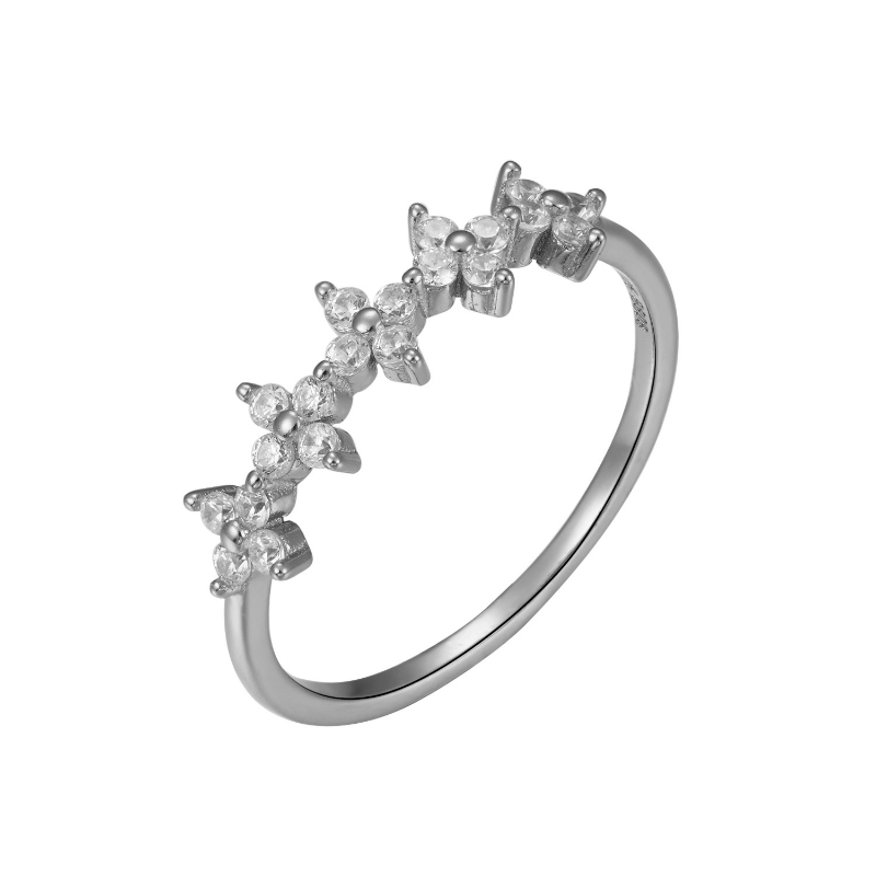 Anillo CAMELIA en plata de ley 925 con circonitas blancas en forma floral
